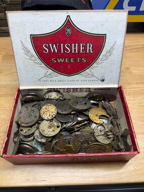 Swisher Sweets Vintage Cigar Box Filled with Brass & Metal Watch Parts